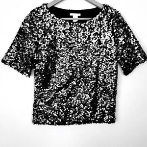 H&M black silver sequin cocktail party blouse
